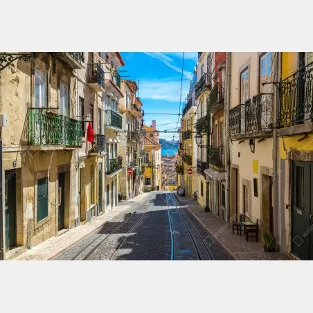 Pegatina para ventana calle empedrada de Lisboa bajo el sol – Pixers®