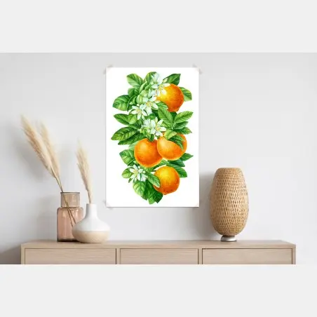 Póster ramas de naranjo con flores en acuarela – Pixers®