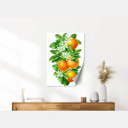 Póster ramas de naranjo con flores en acuarela – Pixers®