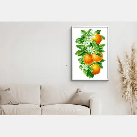 Póster ramas de naranjo con flores en acuarela – Pixers®