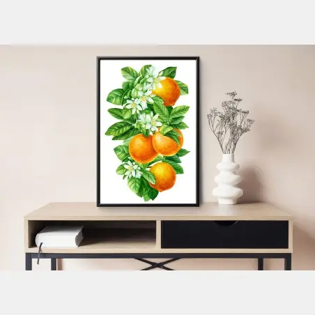 Póster ramas de naranjo con flores en acuarela – Pixers®