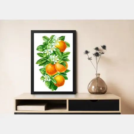 Póster ramas de naranjo con flores en acuarela – Pixers®