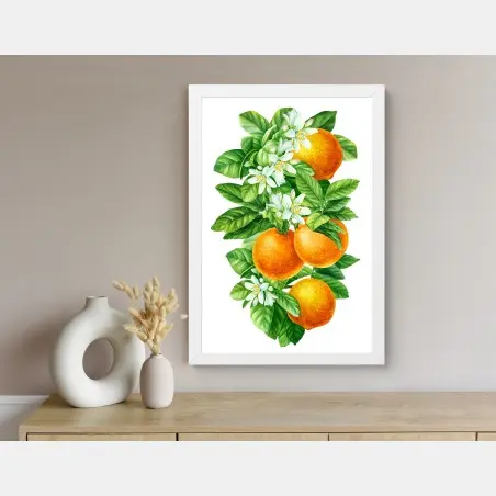 Póster ramas de naranjo con flores en acuarela – Pixers®
