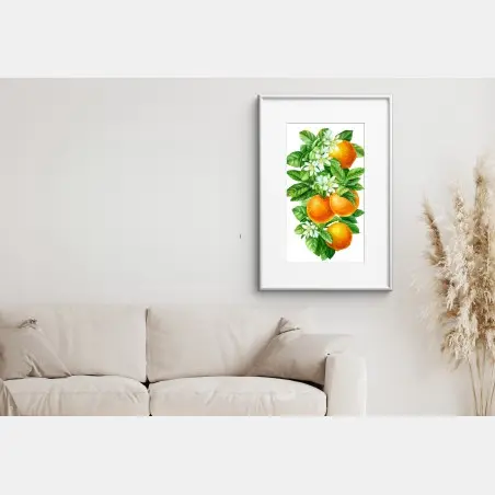 Póster ramas de naranjo con flores en acuarela – Pixers®
