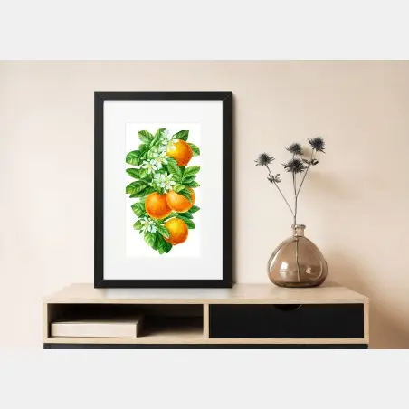 Póster ramas de naranjo con flores en acuarela – Pixers®