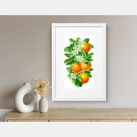 Póster ramas de naranjo con flores en acuarela – Pixers®
