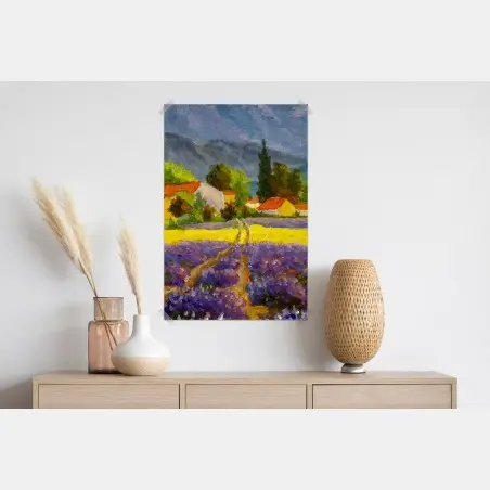 Póster atardecer en la campiña de lavanda – Pixers®