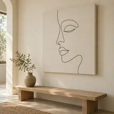 Cuadro en lienzo de estilo minimalista: rostro en dibujo lineal
