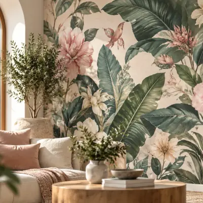 Fotomural de estilo moderno: flores y hojas tropicales